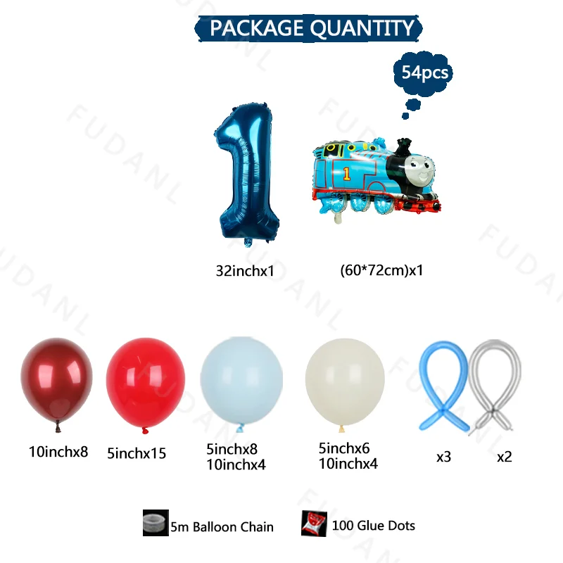 54PCS Cartoon Train Thomas Foil Balloon Set with Deep Blue Numbers Boy Birthday Party Supplies Decoration Helium Globos 2025