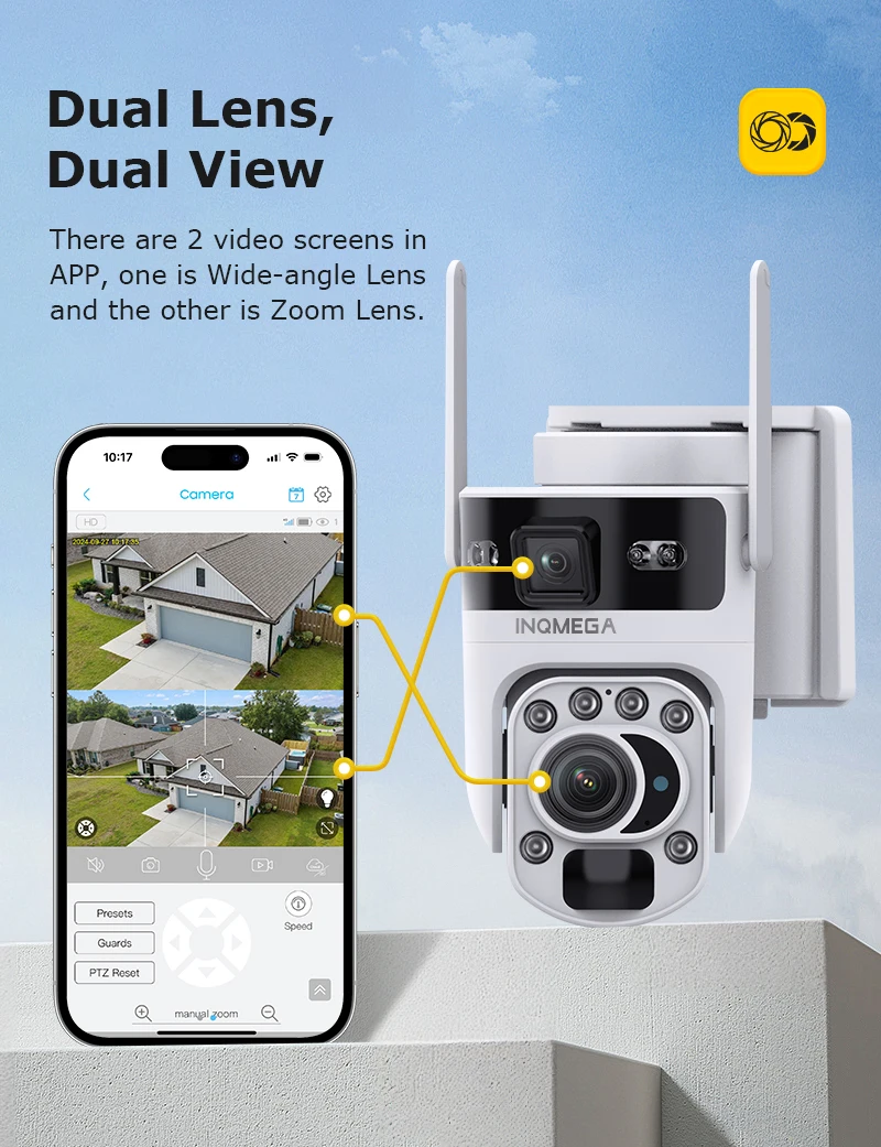 INQMEGA 60X Zoom 12MP 4G/WiFi كاميرا تعمل بالطاقة الشمسية كاميرات المراقبة الخارجية 40M IR Distacce شاشة مزدوجة الربط كاميرا تعمل بالطاقة الشمسية Ubox #3
