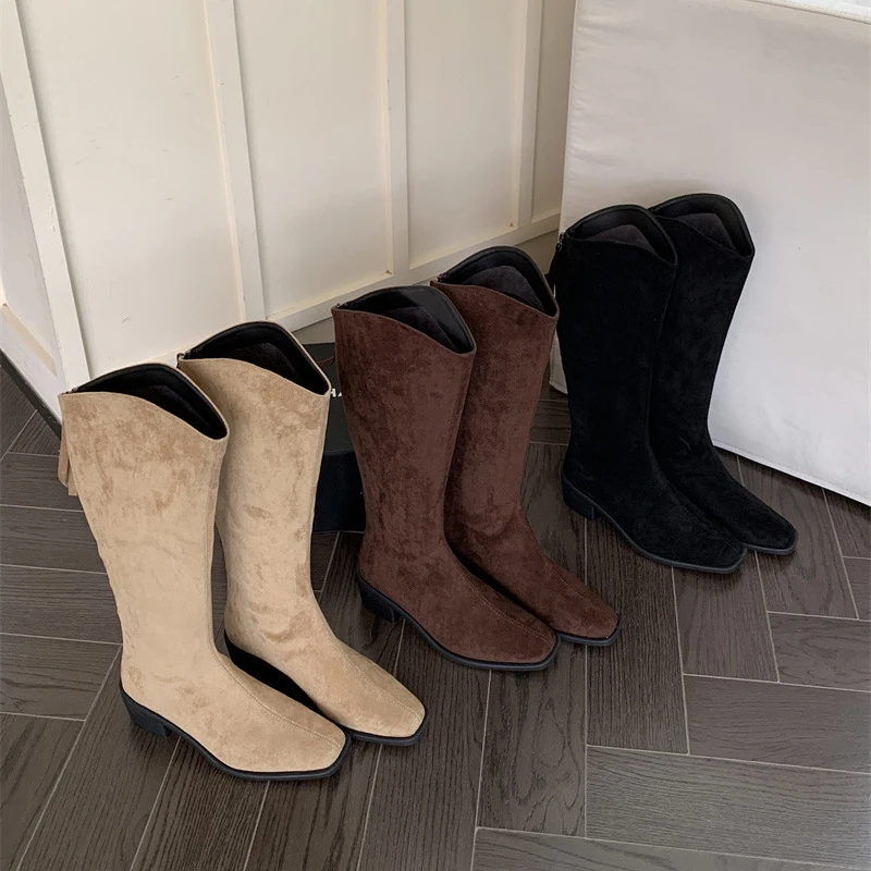 Alionly 2025 New Winter Cosy Button Woman Knee-High Modern Boots Fashion Round Toe Thin Heels Ladies Long Booties Party Shoes