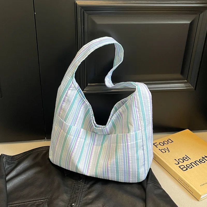 

Women's shoulder bag dopamine striped canvas bag vest bag large capacity underarm bag commuter bag for women