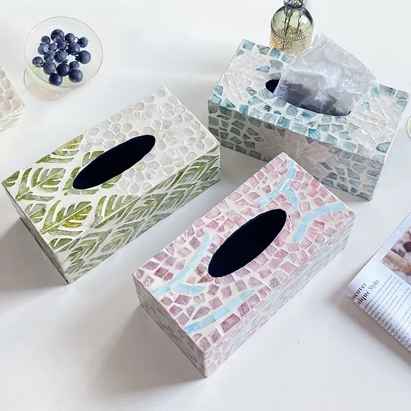 

Color Shell Tissue Box European Creative Handmade Mother of Pearl Rectangular Tissue Box Square Paper Boxs Decoration Storage