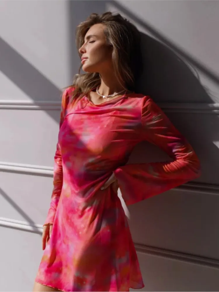 Mode Sexy maille transparente plage couvrir Mini Robe femmes léger Robe de Bikini avec manches cloche maillot de bain d'été vacances