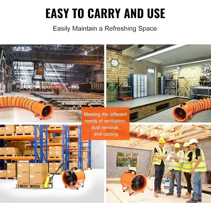 VEVOR مروحة تهوية صناعية محمولة مع خرطوم، 3198CFM 12 بوصة مروحة عادم أنبوبية شديدة التحمل مع قناة مرنة 16.4 قدم