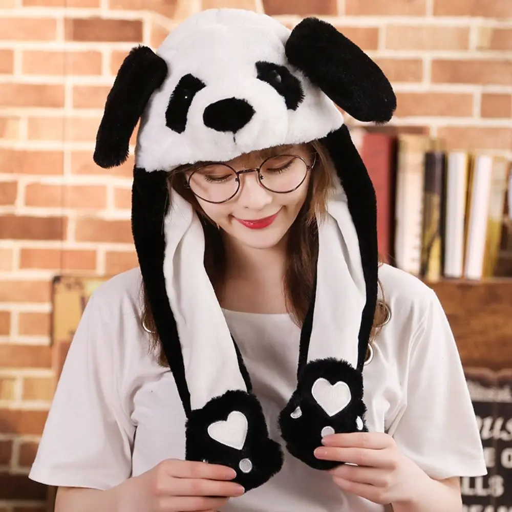 Panda Tiger Monkey Jumping Up Cap Kawaii Frog Pig Elephant Animal Shape Ear Moving Hat Soft Plush Plush Hat Toys Kids Adults