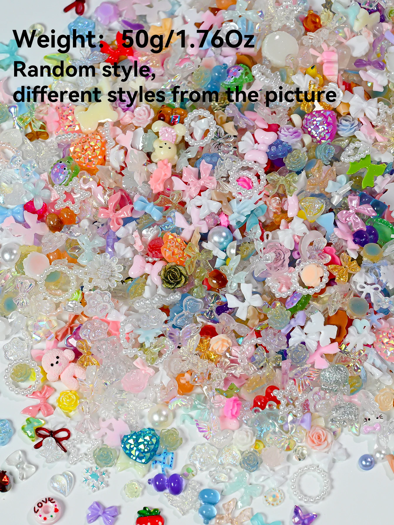 50 gr/beutel 500-600 stücke Bogen Blume Perle Nail art Strass Gemischt Luxus Schmuck Nagel Charms Harz Bogen Dekoration maniküre Liefert – Detail 7