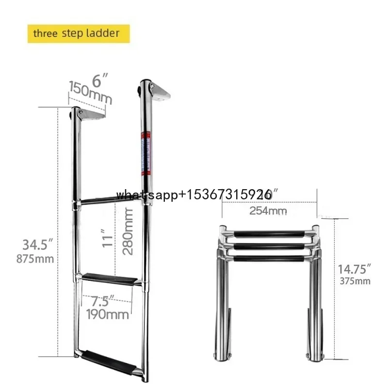 3 Step Telescoping Adjustable Stainless Steel Boat Ladder Swim Deck Ladder for Marine Yacht and Pool