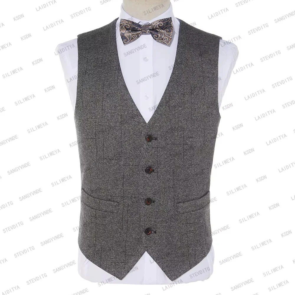 رمادي الراقية الرجال الدعاوى الرسمية الأعمال مكتب رداء غير رسمية العلامة التجارية بوتيك الأزياء الفاخرة العريس حفل زفاف سهرة 3 قطع