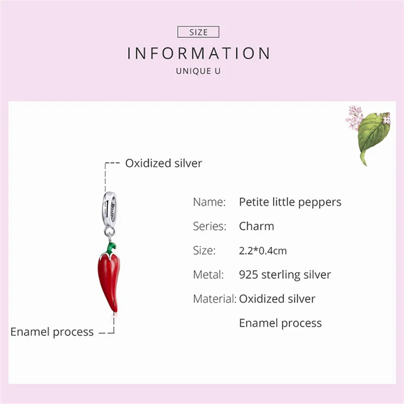 WOSTU 100% Real 925 Sterling Silver Hot Pepper Chilli Charm Pendant Fit Original Bracelets Women Fashion DIY Jewelry Gift Making