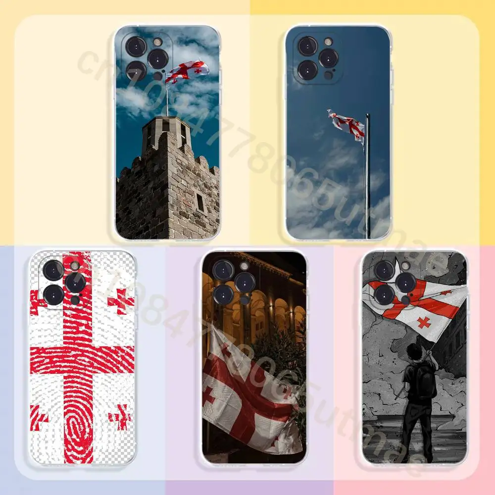 Georgia Flag Phone Case For iPhone17,16,15,14,13,12,11,Pro,Xs,Max,Mini,Plus Antislip Shockproof Hard