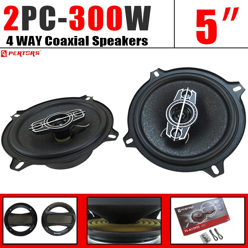 

1 Pair 5 Inch (2x300W) 600W 4-Way Car HiFi Coaxial Speaker With Dust Cover Auto Music Stereo Car Door Full Range Speakers Woofer