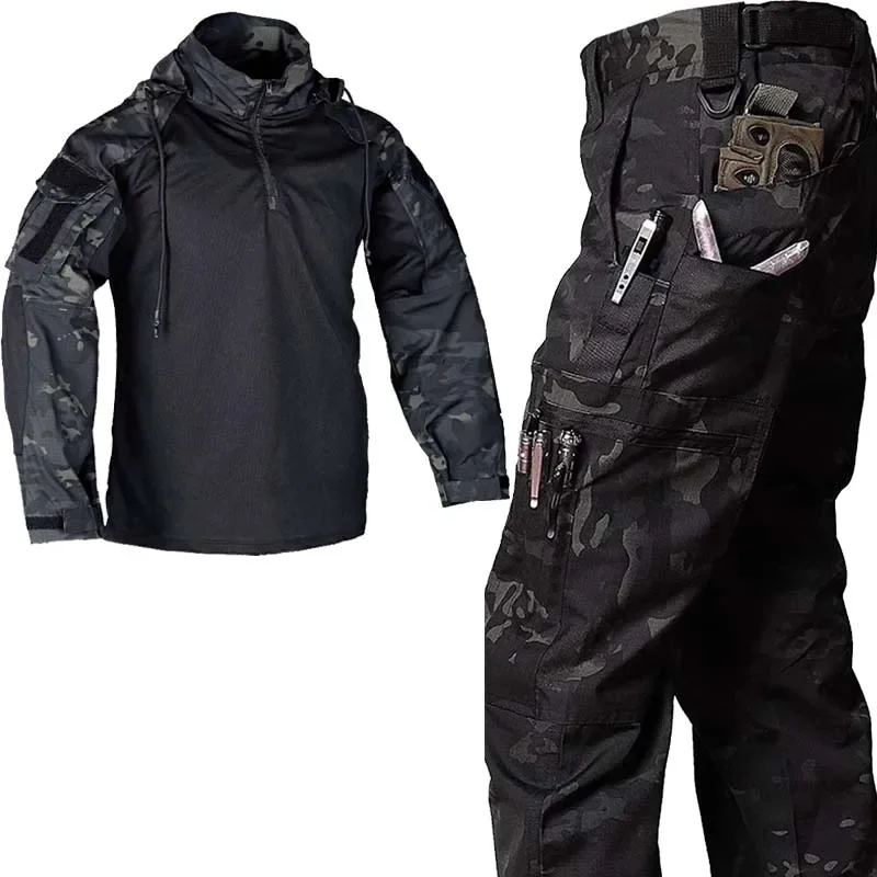 Outdoor Tactical Suits Milita Uniform Softair Hiking Pants Men Combat Shirts Training Breathable Camo Wear-resistant Cargo Pant