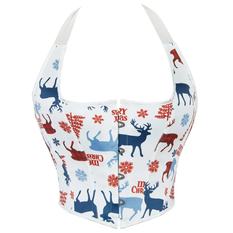 Painted Elk Corset White Christmas Corsets and Bustiers Female Neck Lace-up Waist Adjustable Body Shapewear  corselet bordado