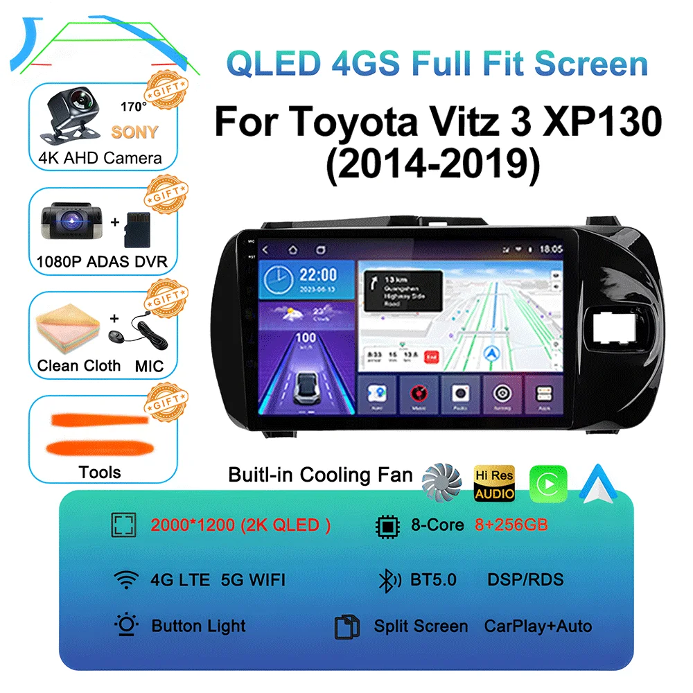 LJZN Android 16 Auto Carplay For Toyota Vitz 3 XP130 2014 - 2019 Car Multimedia Video Player Autoradio GPS Stereo 2Din DVD 5G image 3