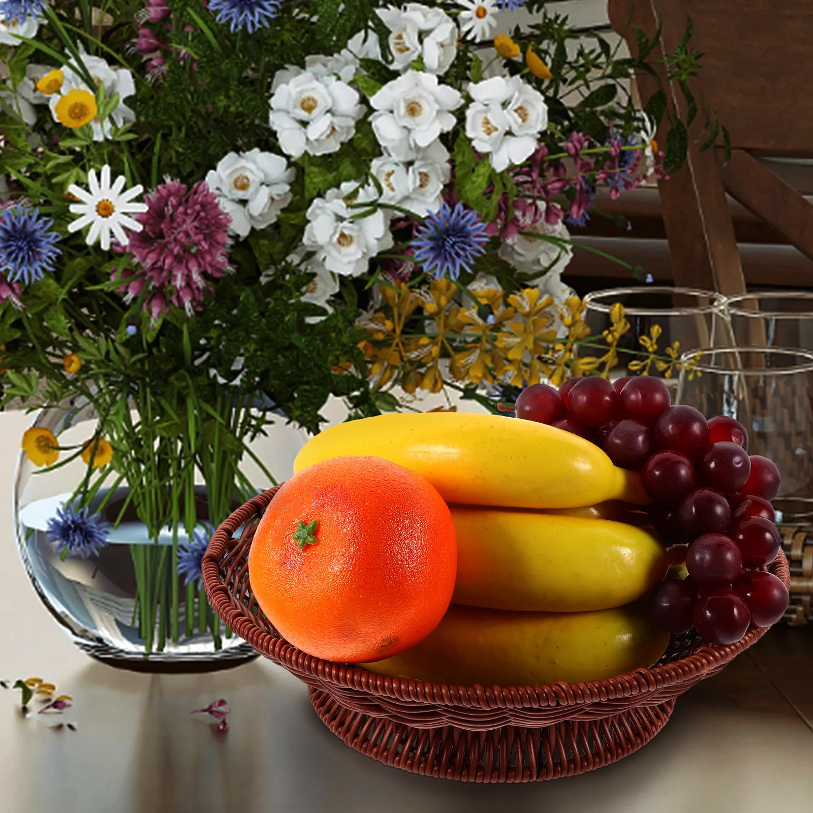 

Fruit Snack Tray Imitation Rattan Woven High Base Serving Plate For Cake Dessert Candy Display Food Stand Kitchen Bar