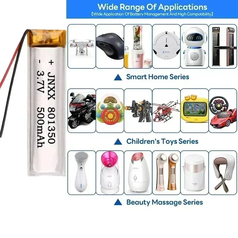 1-20pcs 500mAh 801350 Battery Lithium Polymer Li Po Battera 3.7V for Portable Projector Shaving Machine Neck Beautifier Recorder