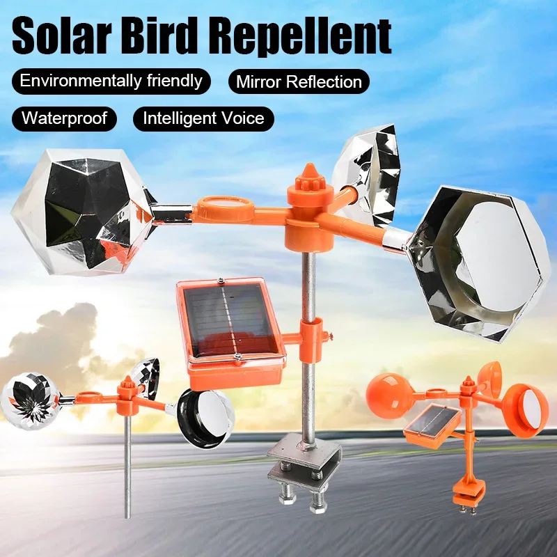 Solar Bird Repeller Waterproof Energy 360 Degree Rotating Farm Reflector Orchard Solar Intelligent Voice Bird Repelling Device