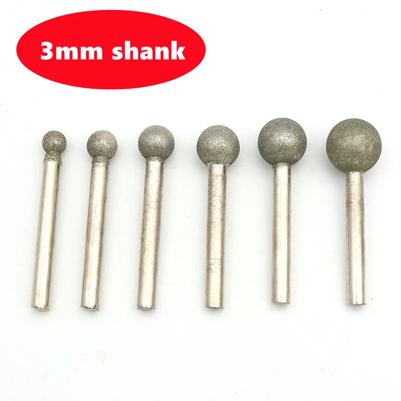 5pcs diamond ball grinding head 3mm shank diameter electroplated blade coarse sand grinding rod 46 mesh metal stone grinding