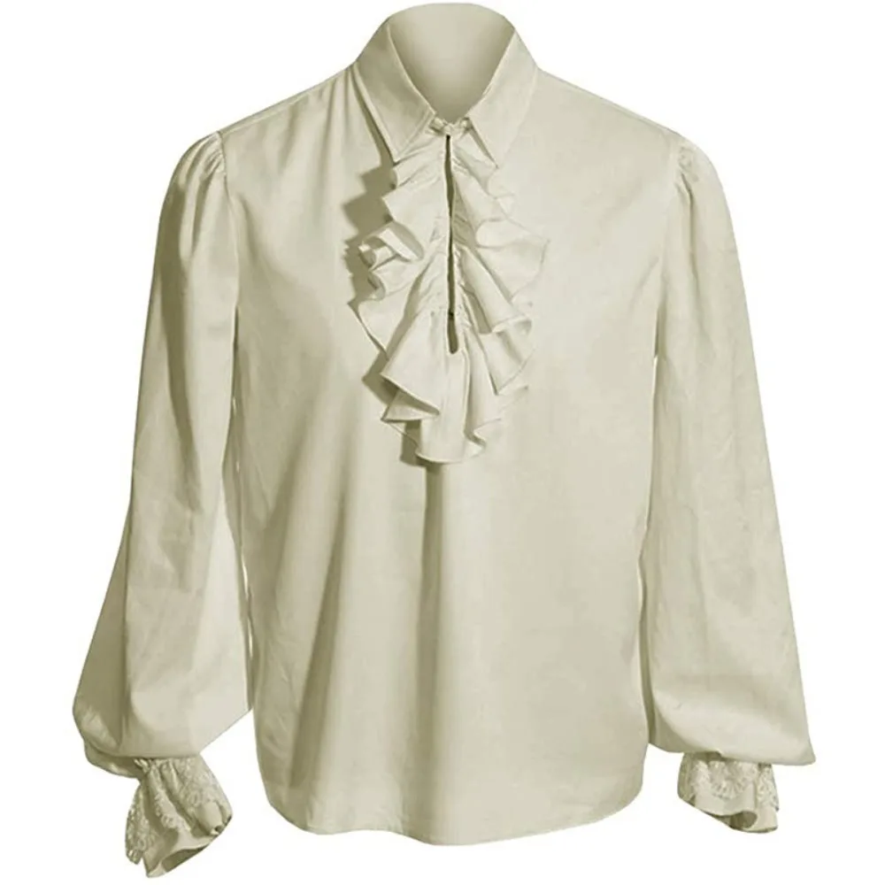 Women's European-Style Shirt - French Ruffled Collar, Lace Ruffled Cuffs, Halloween Vampire Costume for Stage Performances