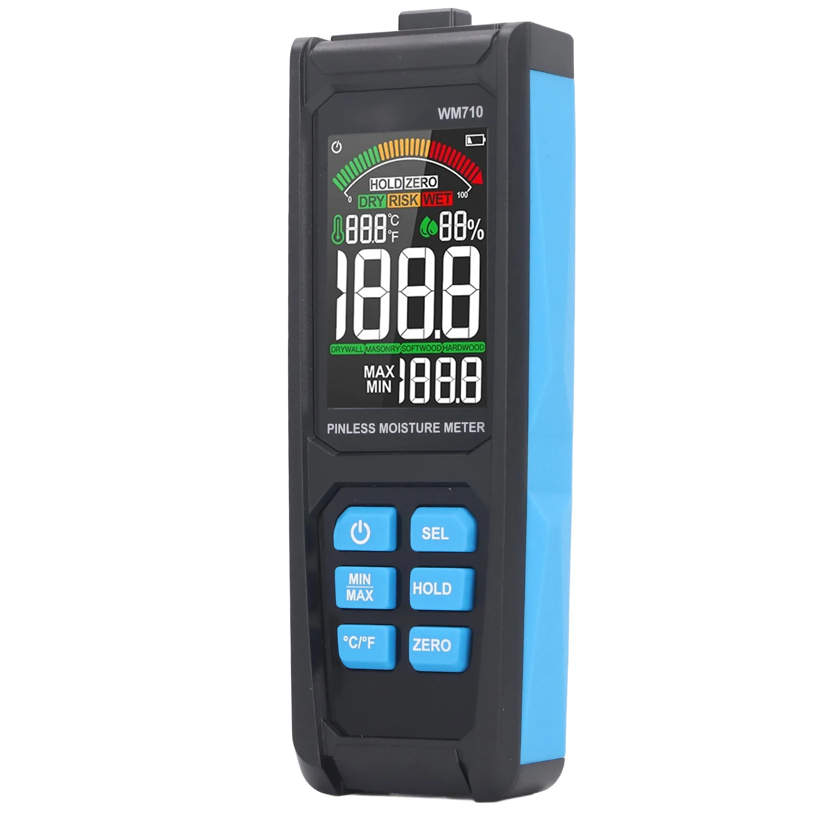 /WM710 /Needle /Free Moisture Meter Digital Wood Humidity Detector Non Contact Wall Drywall Concrete Building Material Tester To