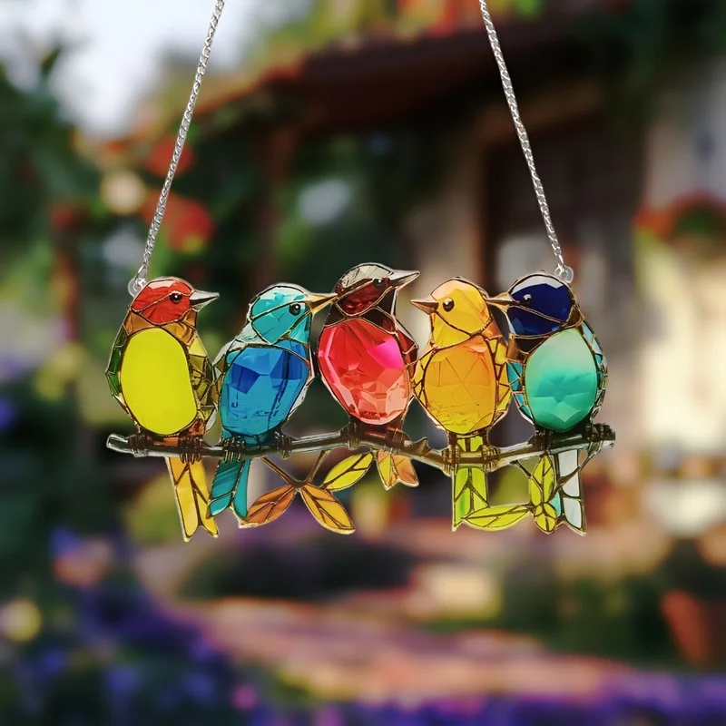 Charming Bird Shape Sun Catcher Acrylic Chain Pendant Decorative Car Keychain Backpack Pendant