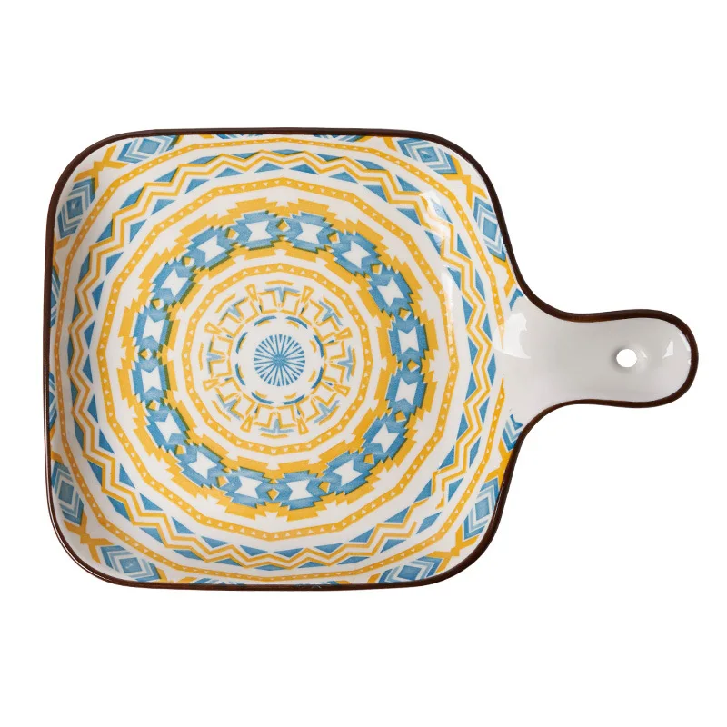 Posi Milan Ceramic Handle Plate Baking Plate Home Baked Rice Plate Salad Bowl Plate Tableware Oven Vegetable Plate