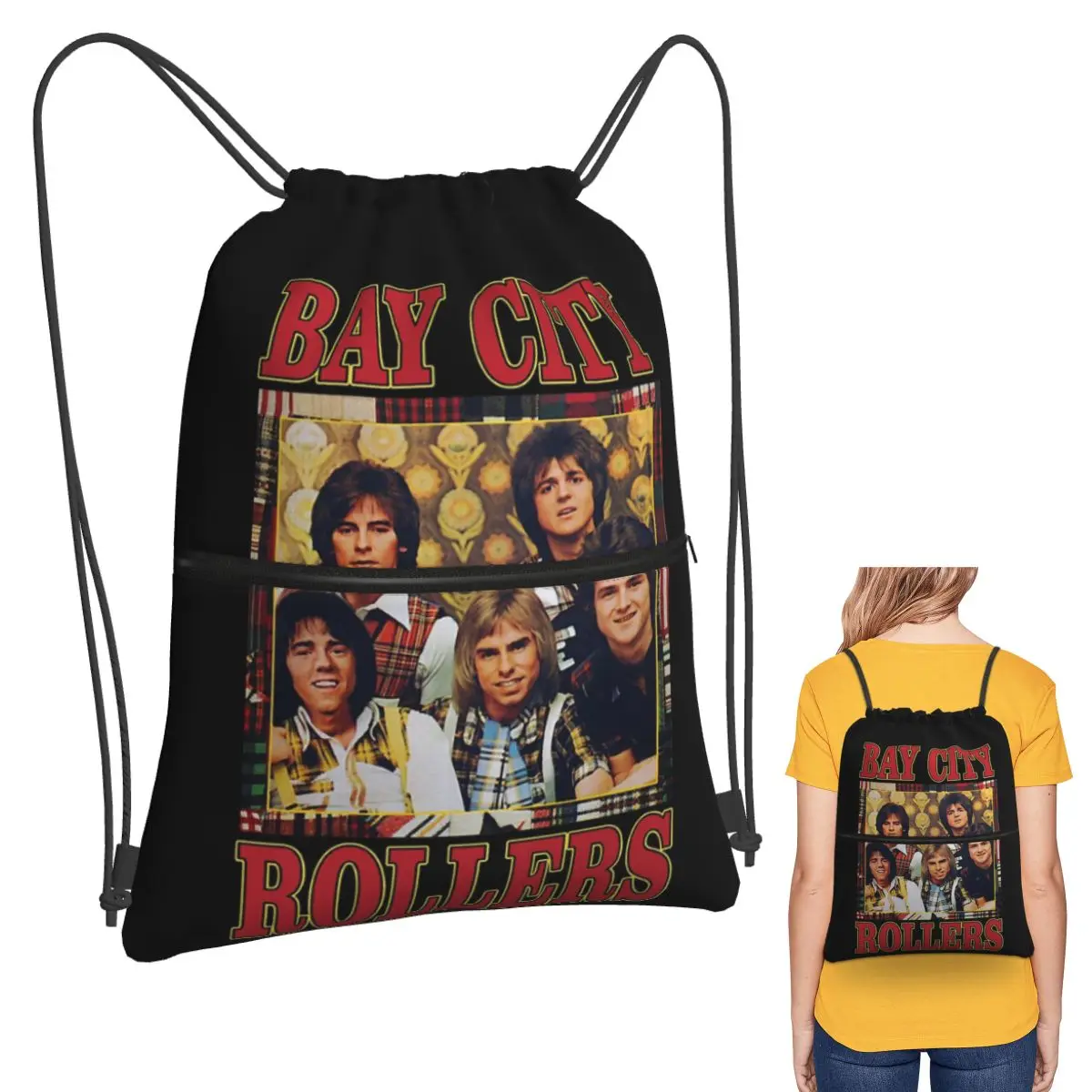 Band Bay City Rollers Music Rock Retro Vintage Backpacks Casual Drawstring Bundle Pocket Sports Bag Book Bags for Travel School