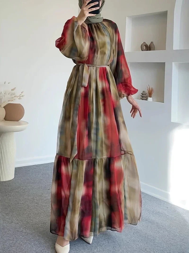 فستان مسلم عباية نسائية عيد التعادل صبغ طباعة فساتين الدانتيل دبي جلابية قفطان المغرب فيستدوس رداء عربي طويل رمضان 2026