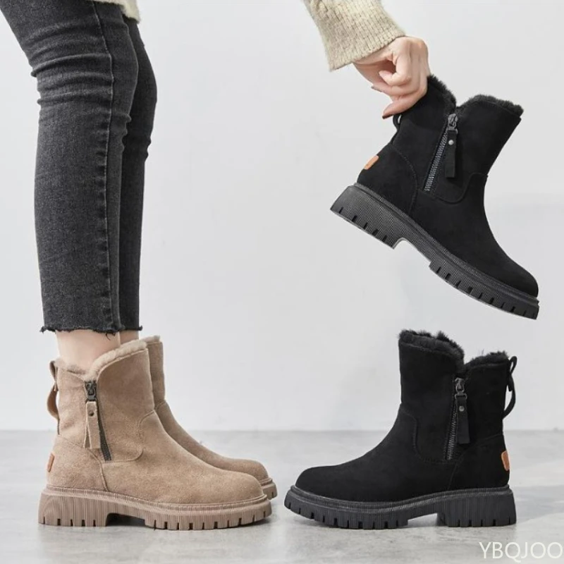 2025 Winter New Style with Plush and Thickened Warm Women's Boots, Thick Soled and Stylish Cotton Shoes with Increased Height