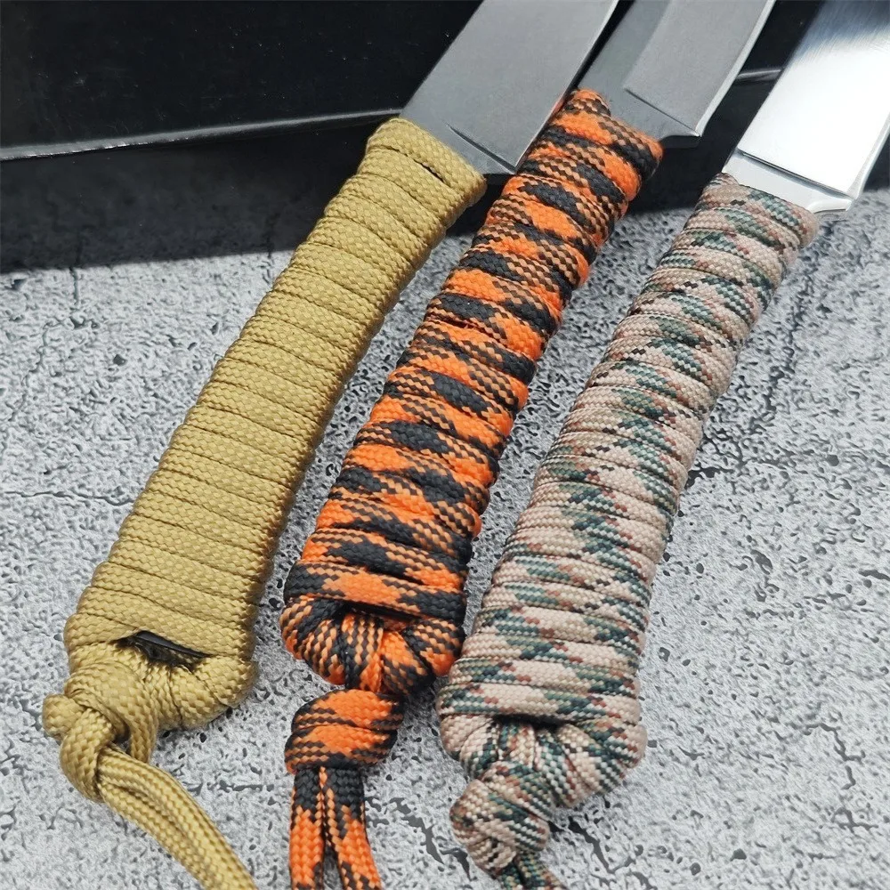 Durable Outdoor Fixed Blade Knife 440C Steel Blade with Nylon Rope Handle Jungle Hunting Camping Self-Defense Tool with Sheath