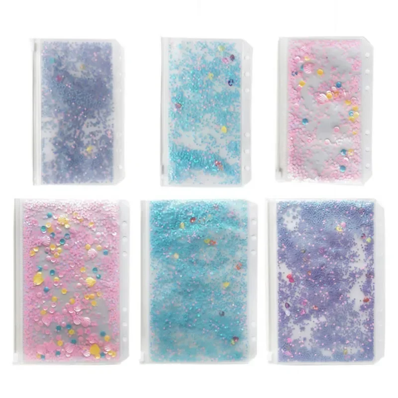 Fromthenon Cute Sequin Shake Cards 6 Holes Decoration Inner Bags Planner Notebooks Accessories Fine Zipper Item Organizer Pocket