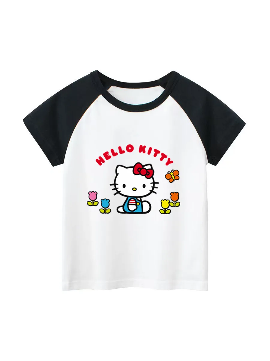 

2025 MINISO Sanrio HelloKitty T Shirt Casual Lightweight Breathable Fashion Short Sleeve T-shirt Top Hello Kitty Girl Clothes