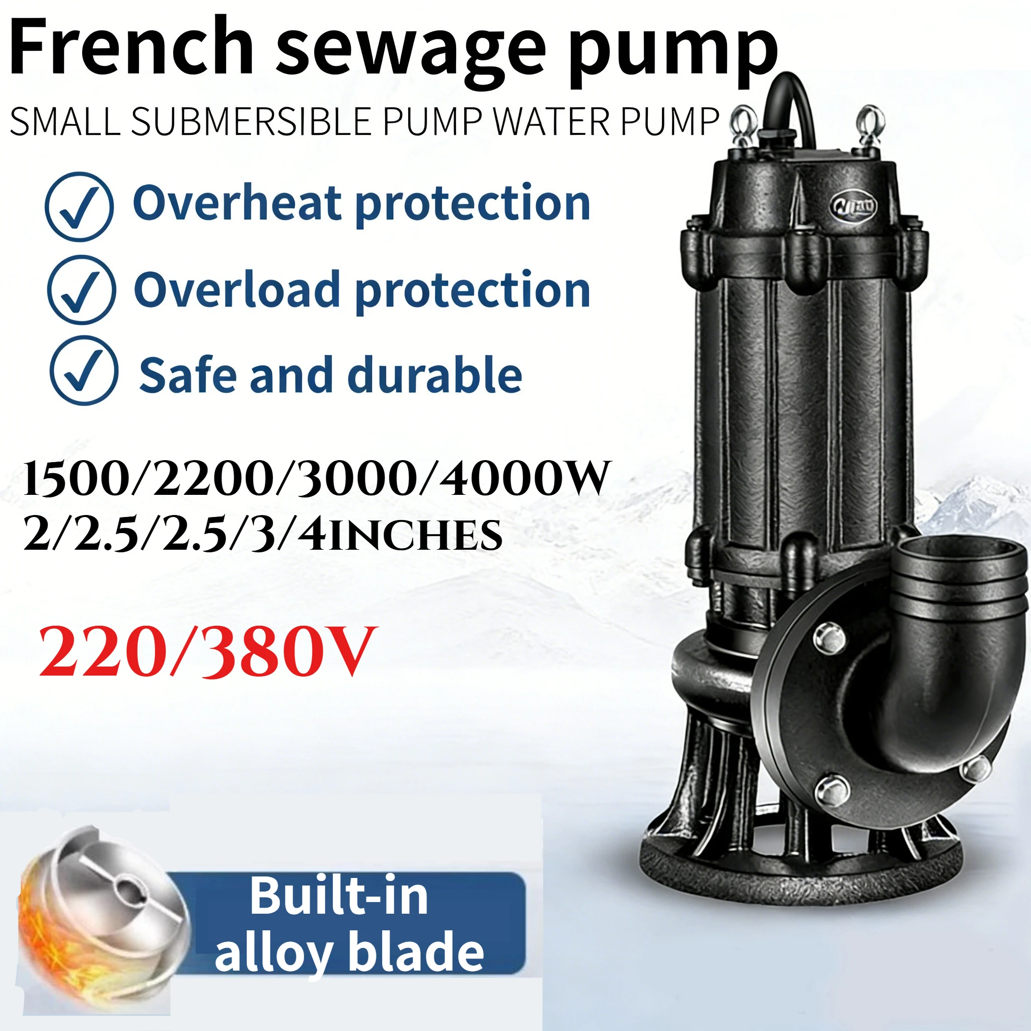 

Flanged Sewage Pump 220/380V Household Sewage Suction and Sludge Discharge Pump Water Pump Submersible Pump Water Extractor