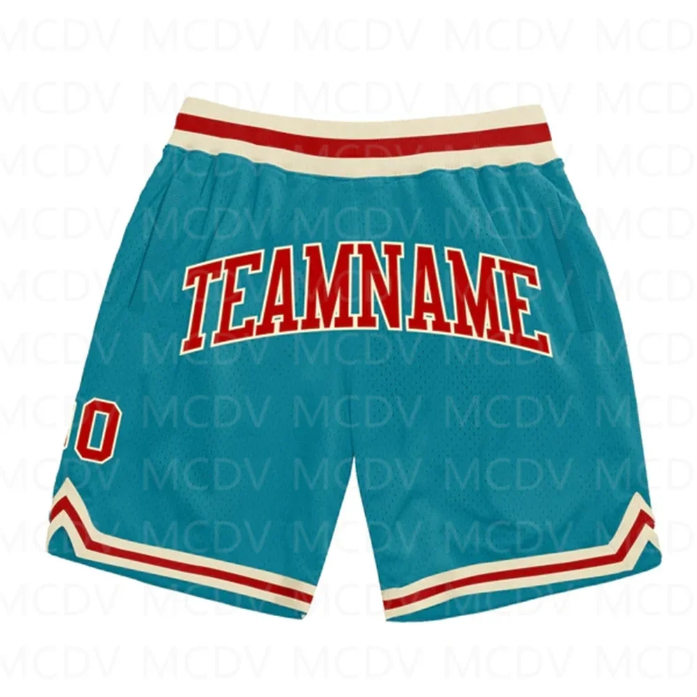 Custom Teal Purple-White Authentic Throwback Basketball Shorts 3D All Over Printed Men\'s Shorts Quick Drying Beach Shorts