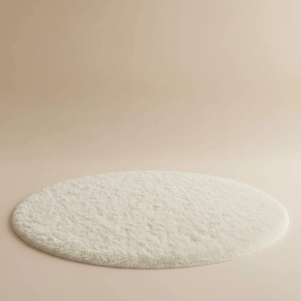 

5Ft Ivory Round Fluffy Shaggy Area Rug, Ultra Soft Non-Slip Carpet for Bedroom Living Room Kids Nursery Decor