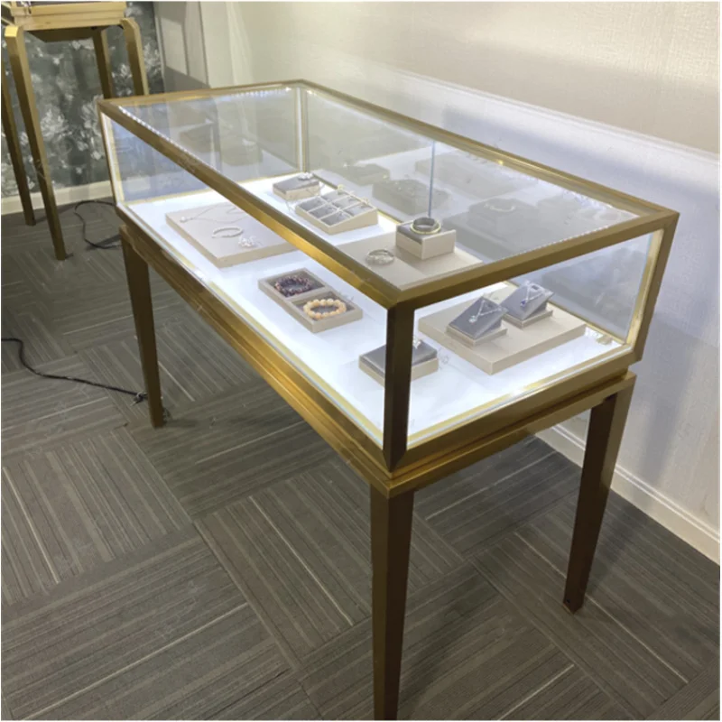 (Customized) stainless steel jewelry store display counter glass display cabinet luxury jewelry showcase retail shop