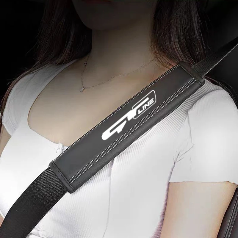 2Pcs Nappa Leather Safety Belt Shoulder Covers Accessories for Kia GT LINE Emblem KIA K5 ELANTRA Sportage KX5 Stinger GT Line