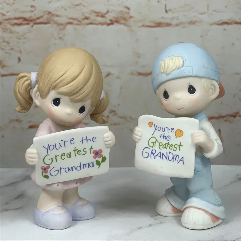Cartoon Creativity American Precious Moments Porcelain Boy and Girl Figurines Ornaments Home Decorate Grandparents Holiday Gift