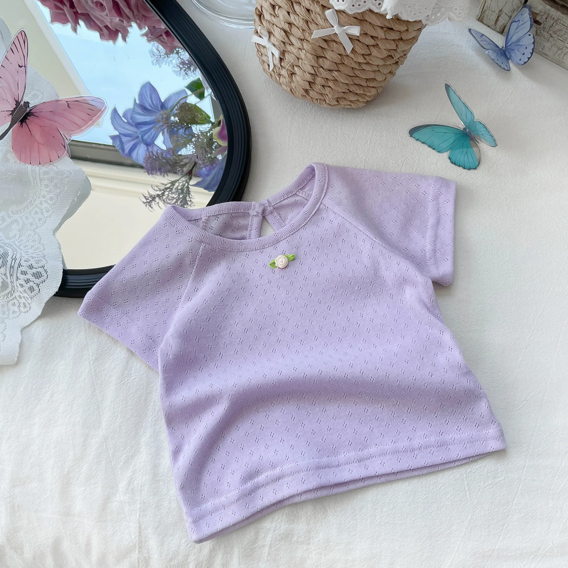 Baby Clothing Girls Short-sleeved T-shirt Summer 2024 New Fashionable Korean Style Thin Solid Color Comfortable Top T Shirt