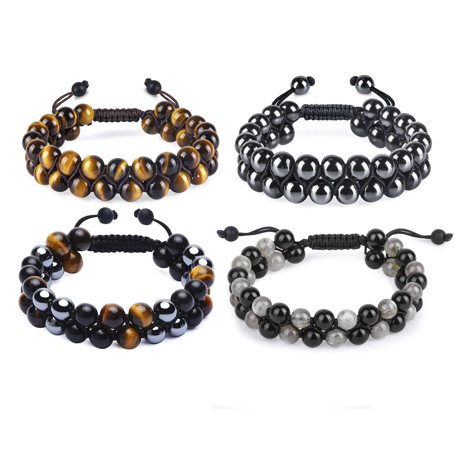 8mm Tiger Eye Lava Rock Stone Mens Macrame Adjustable Bracelets 2022 New Fashion Essential Oil Diffuser Braided Rope Jewelry