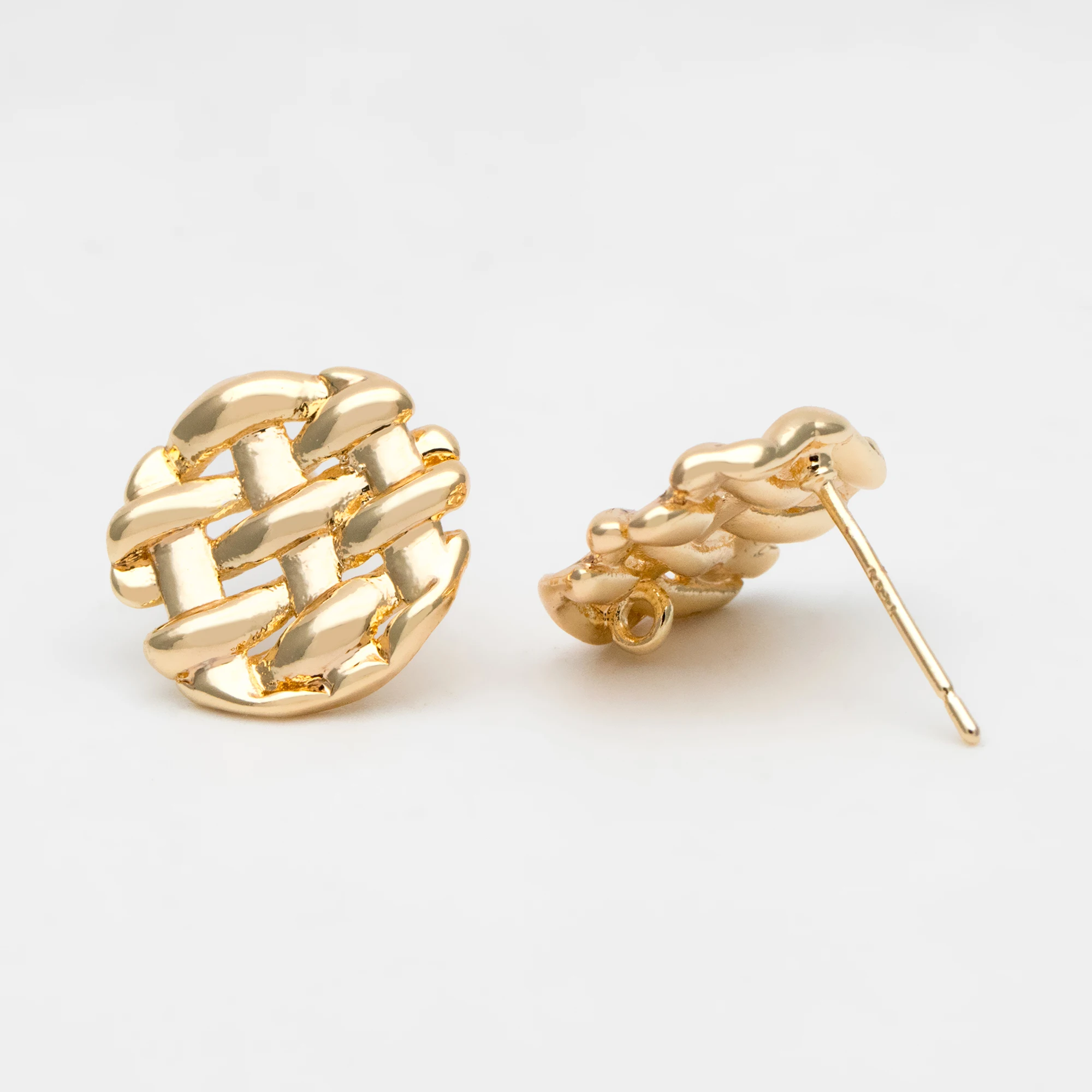 

10pcs Round Weave Earring 14mm, 18K Gold Plated Brass, Geometric Stud Earring Components (GB-3437)