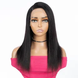 Pelucas de cabello humano liso para mujer, pelo brasileño Remy, 13x6x1, color negro Natural, 18 pulgadas