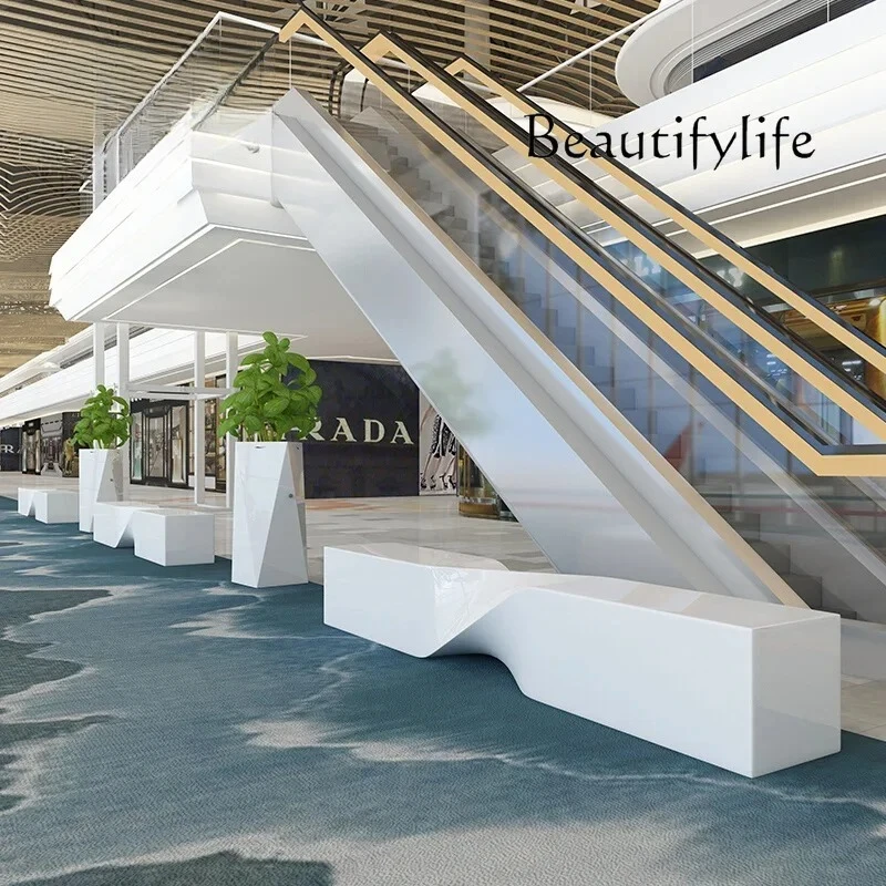 

Shopping mall leisure seat FRP white twist chair creative outdoor public area rest bench
