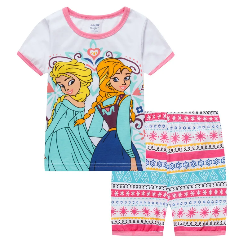 Hot Summer Short sleeved Pyjamas Suit Frozen elsa Anna kids Sleepwear Pijamas Cotton Nightwear Clothes Pajamas Sets Gift