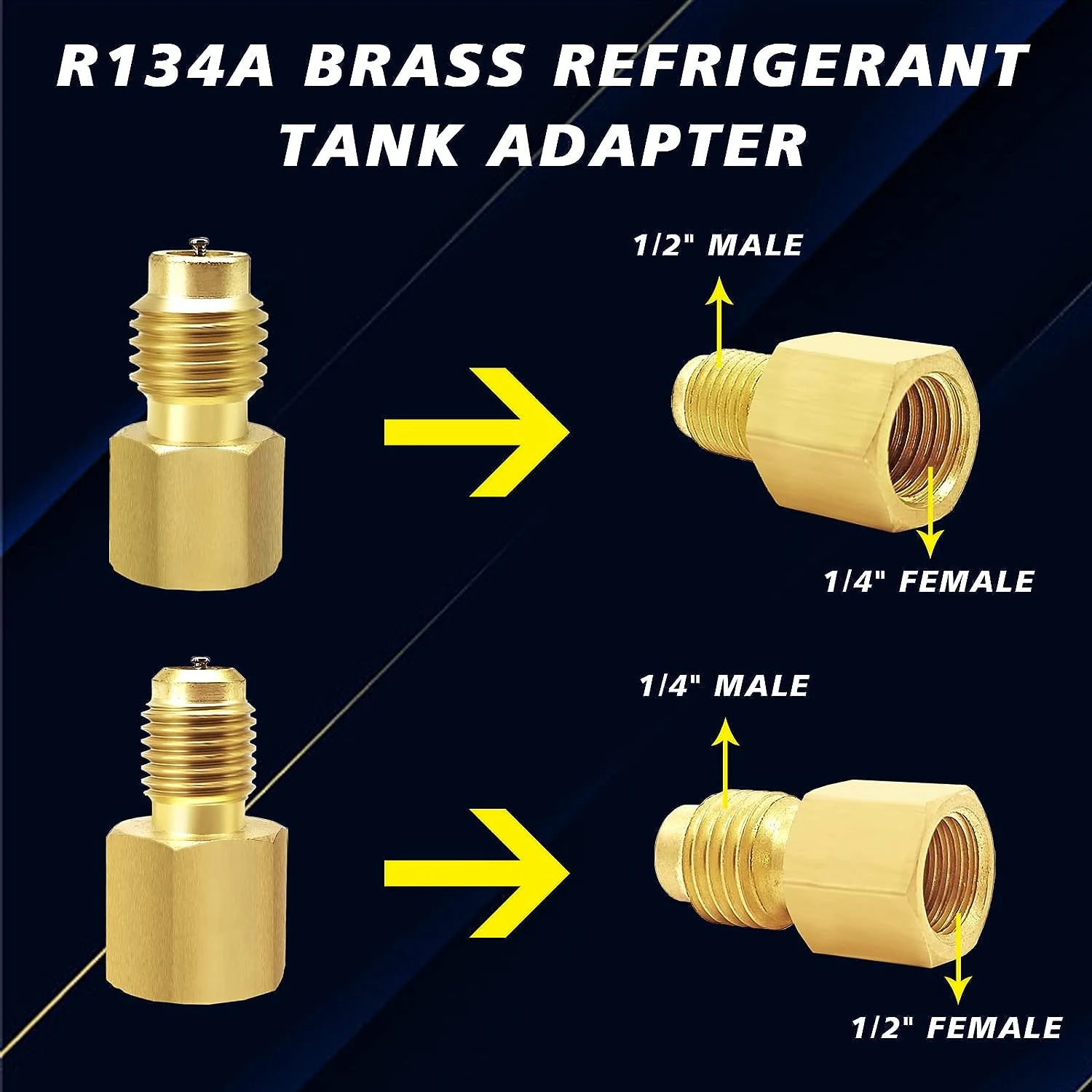 4 sztuki R134A mosiężny Adapter zbiornika czynnika chłodniczego do R12 Adapter montażowy 1/2 żeńskiego do 1/4 męskiego adaptera Flare rdzeń zaworu i