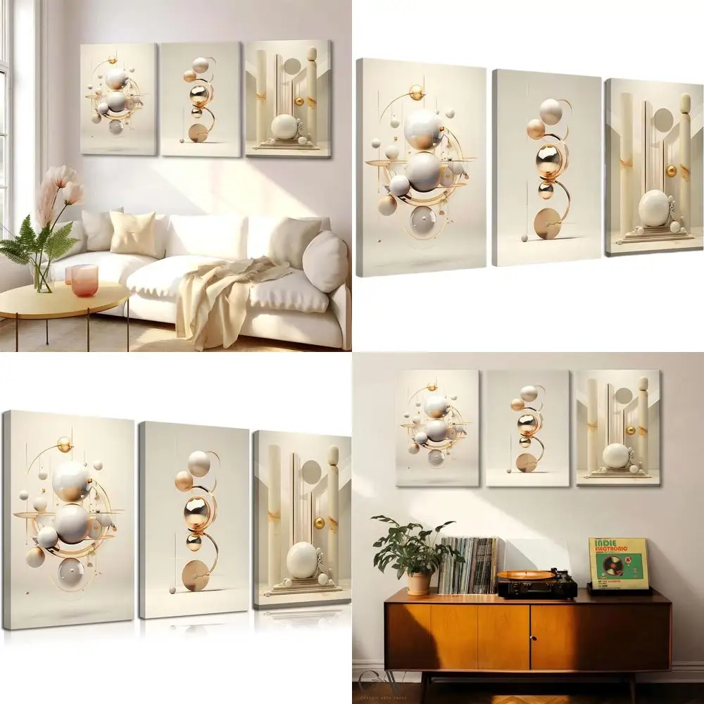 

Современное 3D геометрическое искусство сферы — бежевый и золотой настенный декор для дома, офиса, гостиной, спальни