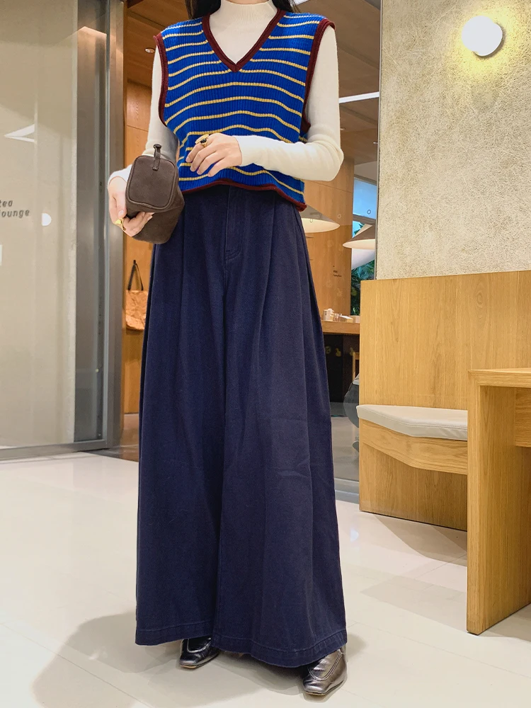 

Джинсы Meiyang Blue Sand Dune: плиссированные, с эффектом потертости, укороченные (9/10), с высокой талией, повседневные, однотонные, на все сезоны, женские