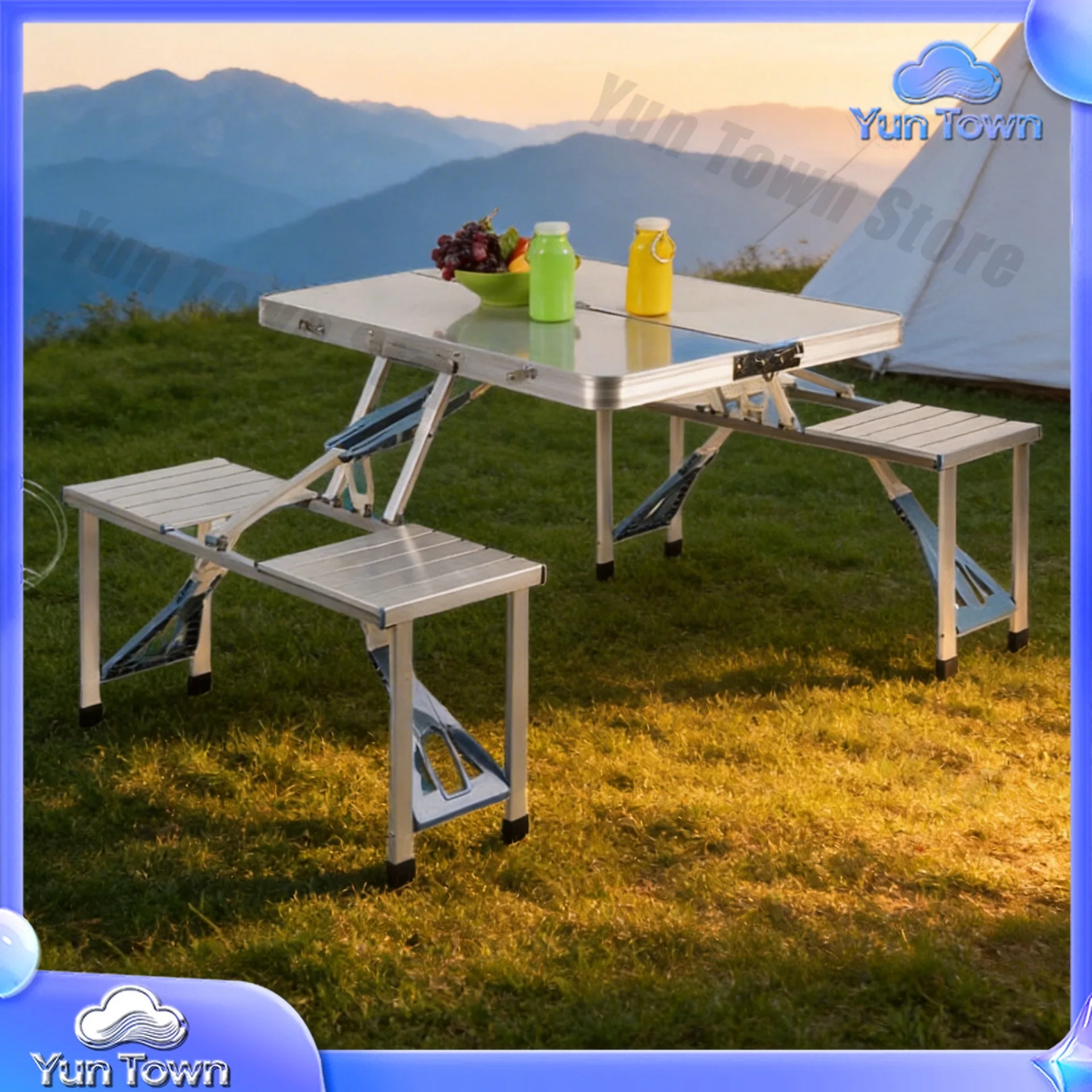 Outdoor folding tables and chairs Portable aluminum alloy integrated camping one-piece tables and chairs Travel equipment