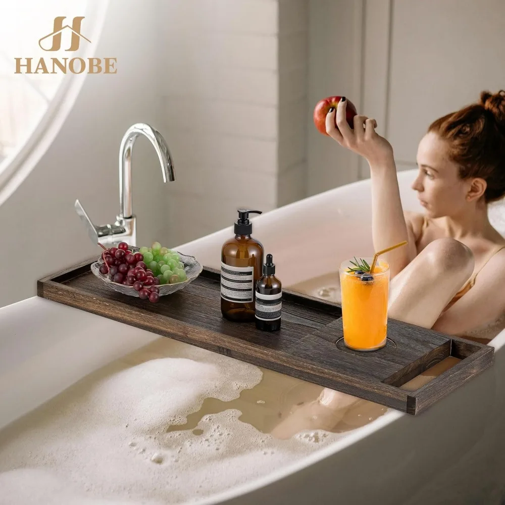 

31" Wooden Bathtub Tray with Handles - Rustic Farmhouse Bath Caddy for Home Spa Relaxation & Bathroom Organization