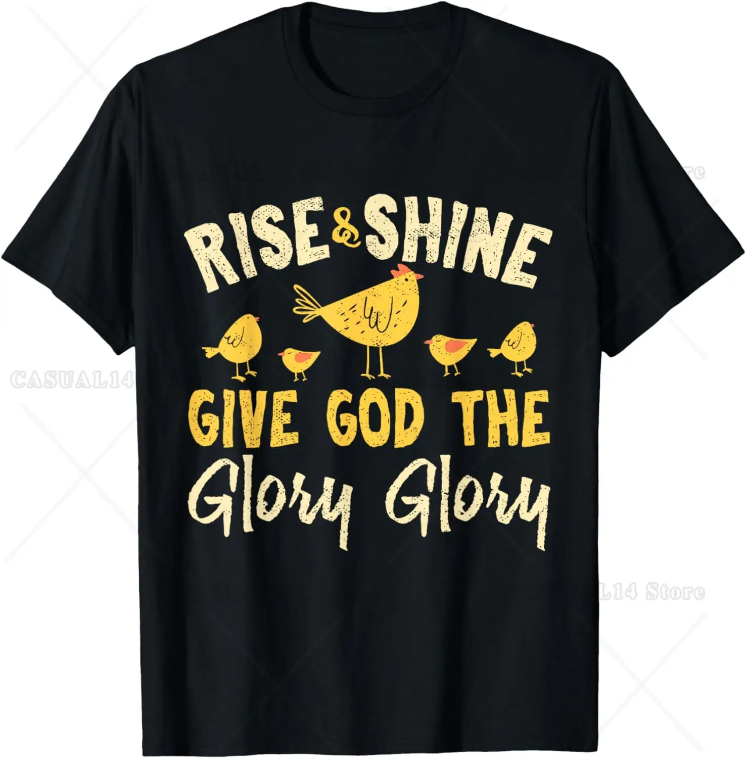 

Rise and Shine Cute Chicken Christian T-Shirt Farm Theme Animal Cotton Short Sleeve for Men Women Teens