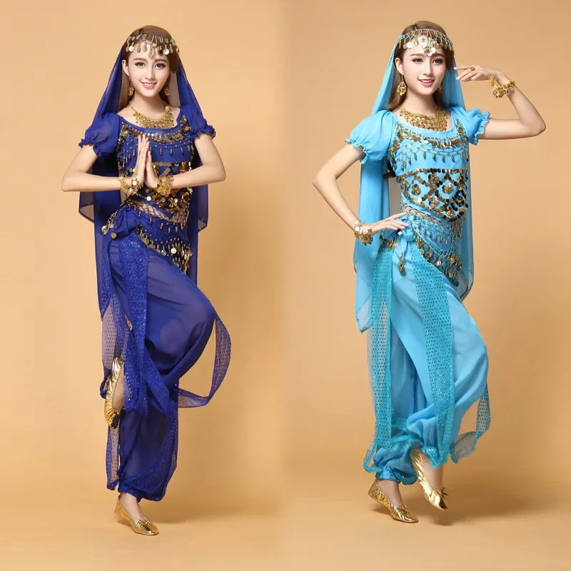 Top+Pants+Belt+Veil+Necklace+Earrings+Bracelet Women Sexy Belly Dance Costume Female Bollywood/Indian Dance Costumes Dancewear